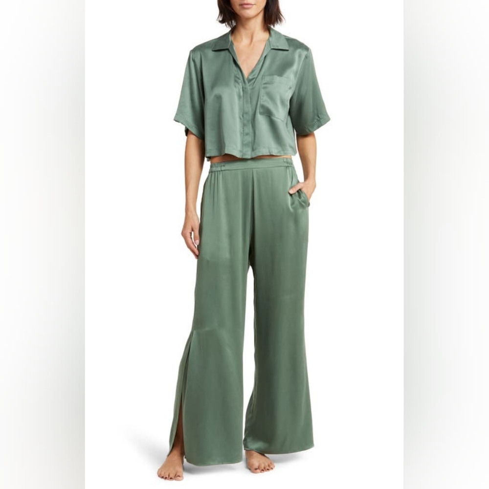 Lunya Washable Silk High Rise Pant Set - Drowsy Olive, XS